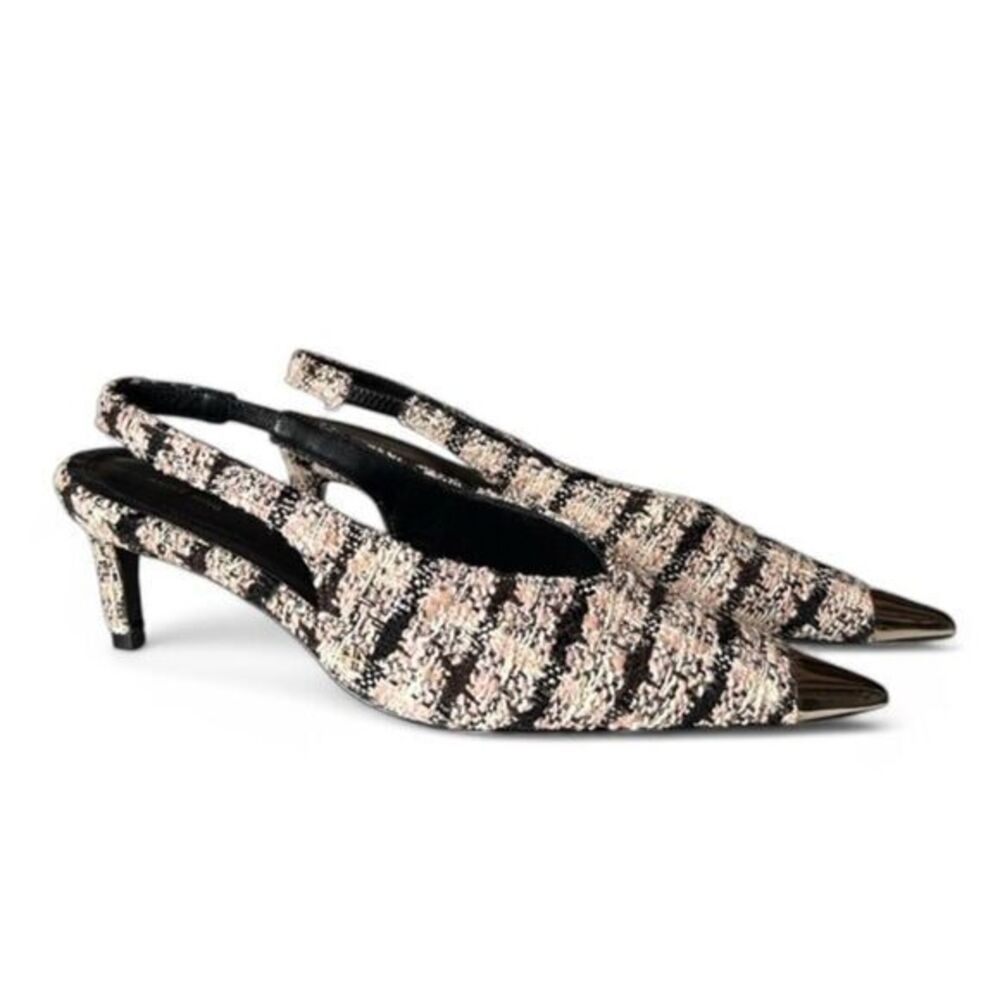Anine Bing Nina Tweed Slingback Heels Gold Cap Toe Pump EU 40 US 9